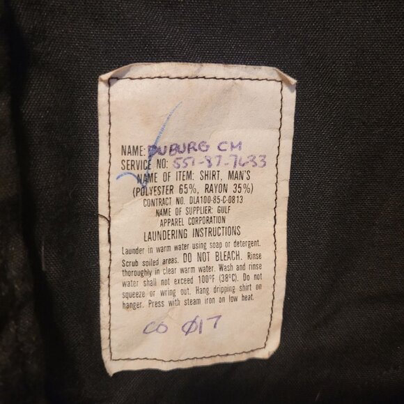 Vintage US Navy Issue Black Uniform Shirt Tag Size 16.5 x 34 Button Up - Picture 2 of 7